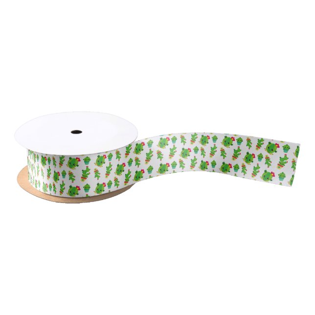 Cute Cactus, Green Cactus, Cactus Pattern Satin Ribbon (Spool)