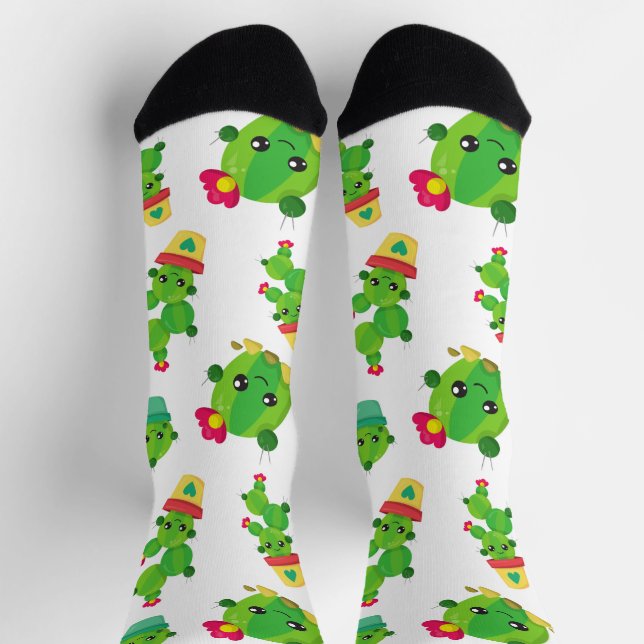 Cute Cactus, Green Cactus, Cactus Pattern Socks (Top)