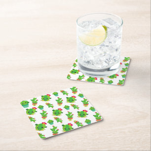 Cute Cactus, Green Cactus, Cactus Pattern Square Paper Coaster