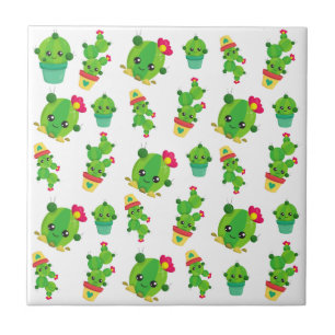 Cute Cactus, Green Cactus, Cactus Pattern Tile