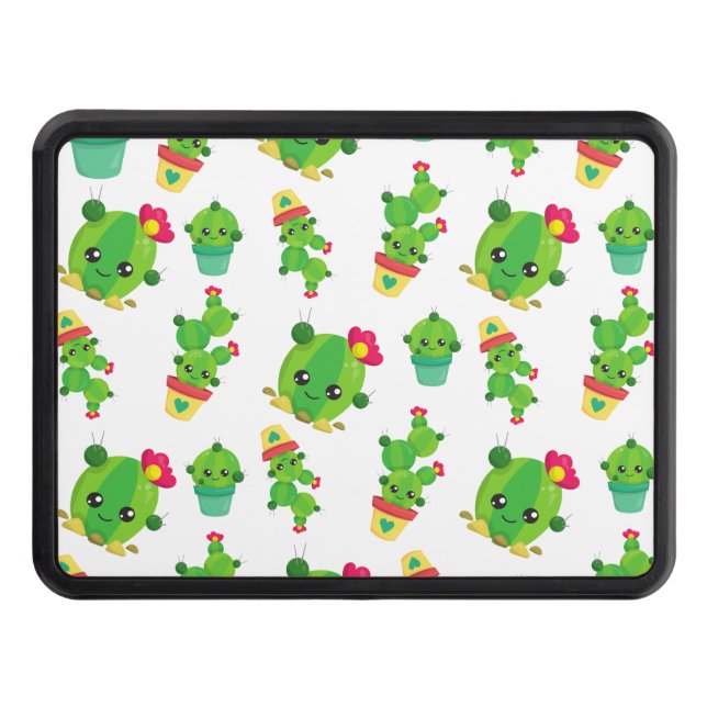 Cute Cactus, Green Cactus, Cactus Pattern Trailer Hitch Cover (Front)