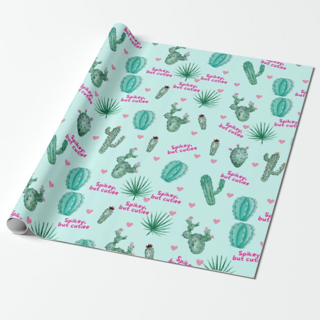 Cute Cactus Green Wrapping Paper (Unrolled)