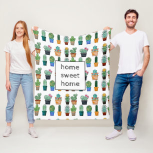 Cute Cactus Greenery Flower Nature Fleece Blanket