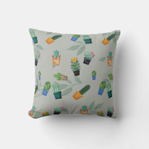 Cute Cactus Greenery Flower Pattern Throw Pillow