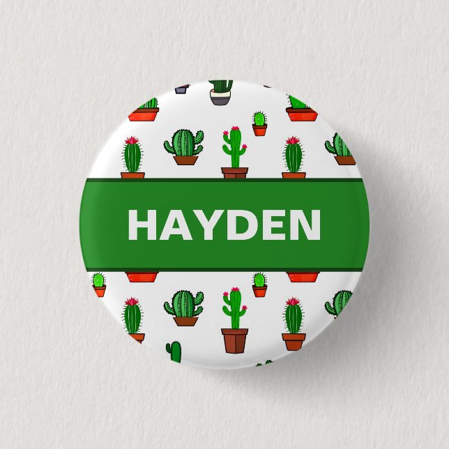 Cute Cactus illustrations Pattern Personalised 1 Inch Round Button (Front)