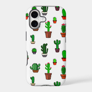 Cute Cactus illustrations Pattern White