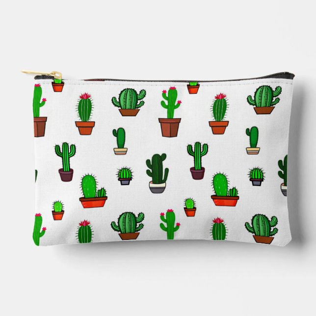Cute Cactus illustrations Pattern White Accessory Pouch (Front)
