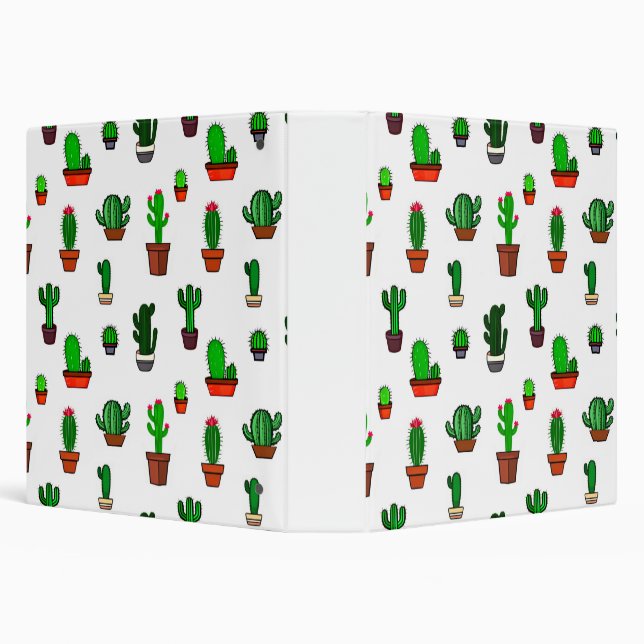 Cute Cactus illustrations Pattern White Binder (Background)