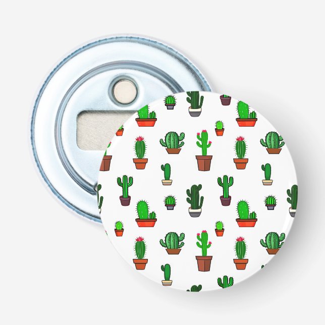 Cute Cactus illustrations Pattern White Bottle Opener (Front)