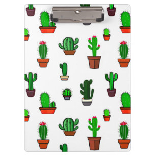 Cute Cactus illustrations Pattern White Clipboard