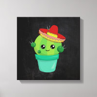Cute Cactus in a Sombrero on Black Chalkboard