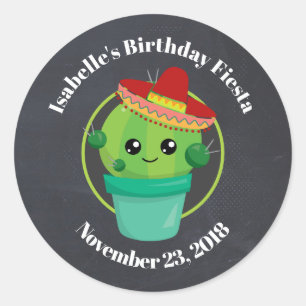 Cute Cactus in a Sombrero on Black Chalkboard STD Classic Round Sticker