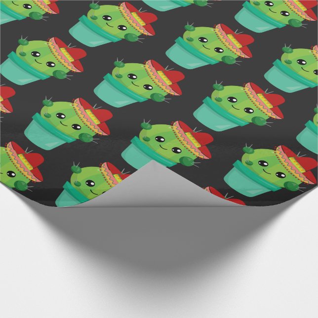Cute Cactus in a Sombrero Standing in a Flower Pot Wrapping Paper (Corner)