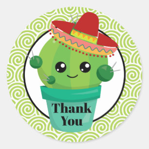 Cute Cactus in a Sombrero Thank You Classic Round Sticker