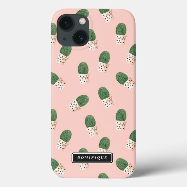 Cute Cactus in Hearts Pots Pattern Customizable Case-Mate iPhone Case (Back)