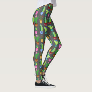 Cute Cactus in Planters Pattern Leggings