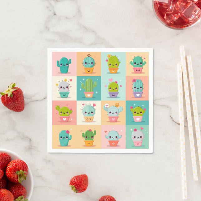 Cute Cactus Kawaii Baby Shower Napkin (Insitu)