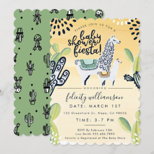 Cute Cactus & Llama Baby shower Fiesta Invitation