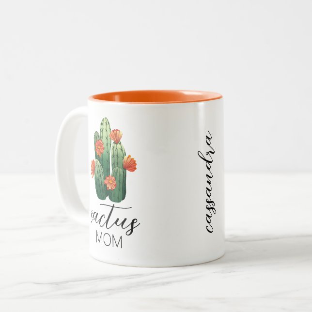 Cute Cactus Mom Plant Lover  Two-Tone Coffee Mug (Front Left)