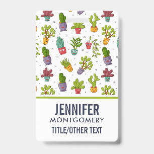 Cute Cactus Nature Succulents Pattern Badge