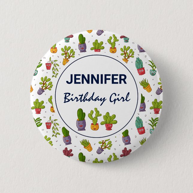 Cute Cactus Nature Succulents Pattern Birthday 2 Inch Round Button (Front)