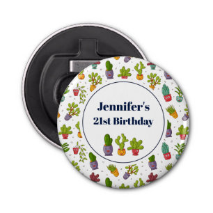 Cute Cactus Nature Succulents Pattern Birthday Bottle Opener