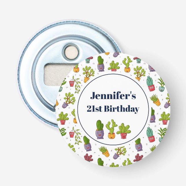 Cute Cactus Nature Succulents Pattern Birthday Bottle Opener (Front)