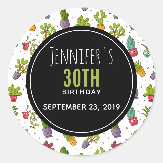 Cute Cactus Nature Succulents Pattern Birthday Classic Round Sticker (Front)