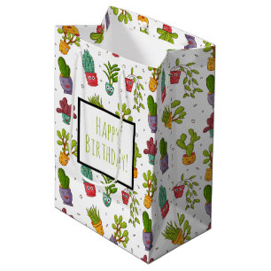 Cute Cactus Nature Succulents Pattern Birthday Medium Gift Bag