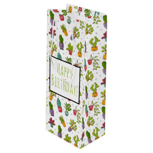 Cute Cactus Nature Succulents Pattern Birthday Wine Gift Bag
