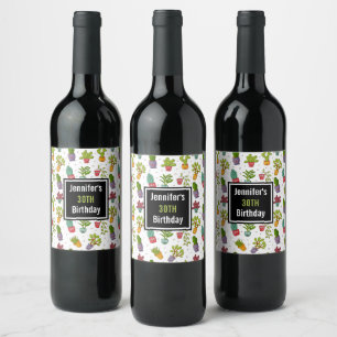 Cute Cactus Nature Succulents Pattern Birthday Wine Label