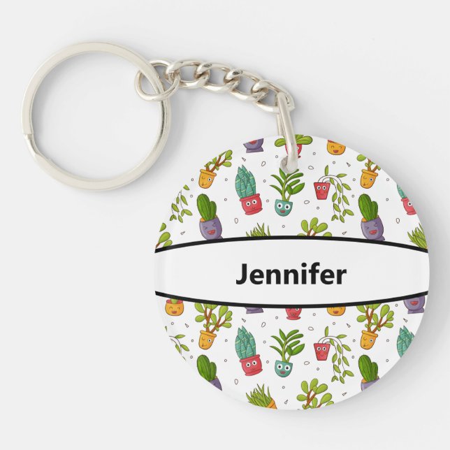 Cute Cactus Nature Succulents Pattern Keychain (Front)