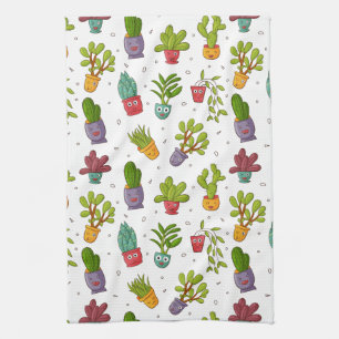 Cute Cactus Nature Succulents Pattern Kitchen Towel