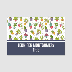 Cute Cactus Nature Succulents Pattern Name Tag