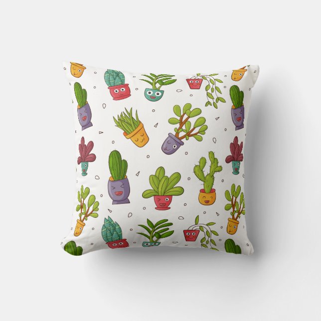 Cute Cactus Nature Succulents Pattern Throw Pillow (Front)