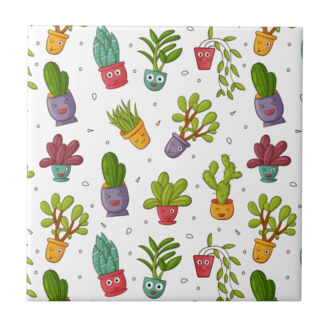 Cute Cactus Nature Succulents Pattern Tile (Front)