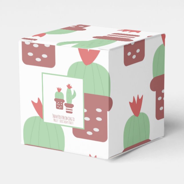 Cute Cactus Pattern Birthday Party Thank You   Favor Box (Front Side)