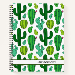 Cute Cactus Pattern Customizable Name  Notebook