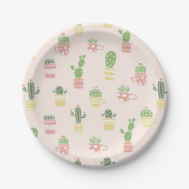 Cute Cactus Pattern Paper Plate (Front)