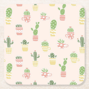 Cute Cactus Pattern Square Paper Coaster