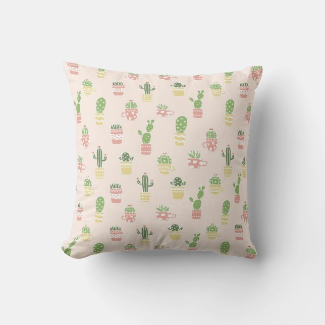 Cute Cactus Pattern Throw Pillow (Front)