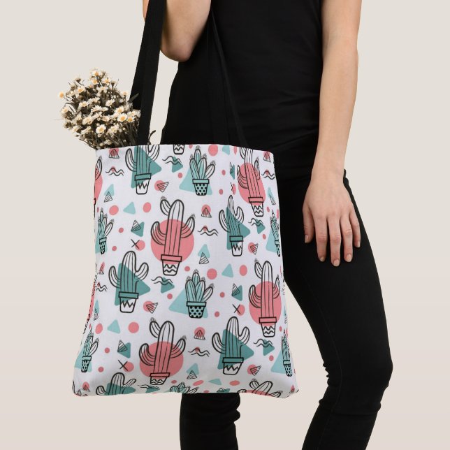 Cute Cactus Pattern Tote Bag (Close Up)