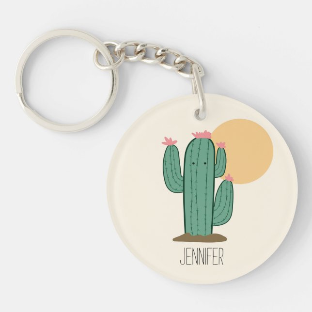 Cute Cactus Personalized Key Chain (Front)