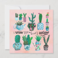 Cute cactus pink & green plant lover birthday