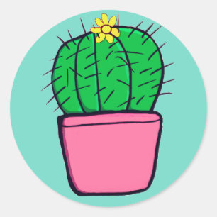 Cute Cactus Pink Pot Flower Stickers