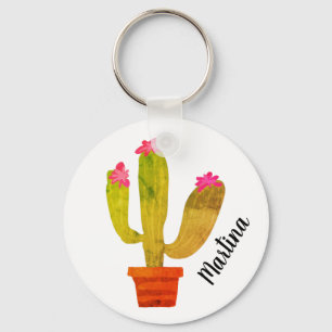 Cute cactus plant keychain with custom name