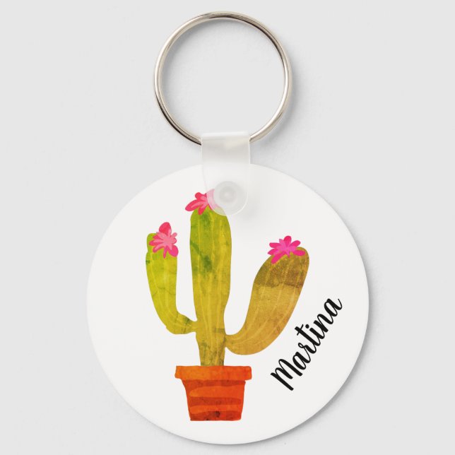 Cute cactus plant keychain with custom name (Front)