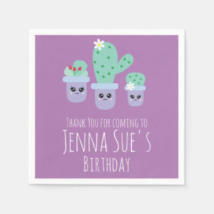 Cute Cactus Potted Plant Birthday Thank You Napkin