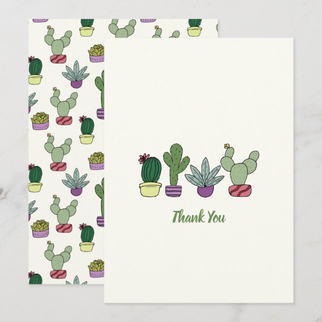 Cute Cactus Potted Plants Thank You Card (Front/Back)