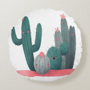 cute Cactus Round Pillow
